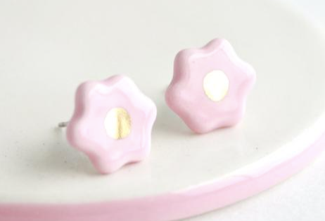 Gold Flower Ceramic Stud Earrings
