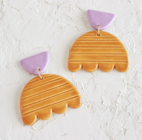 Lined Tulip Ceramic Statement Earrings