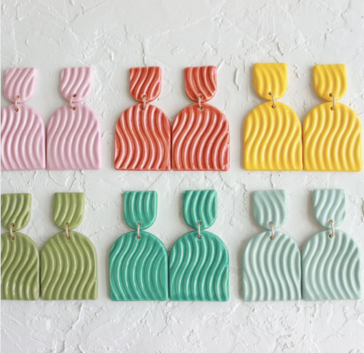Wavy Double Arch Ceramic Statement Earrings