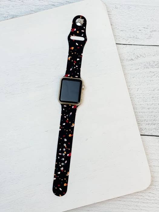 Black Terrazzo Print Silicone Smart Watch Band - M/L