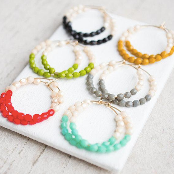 Colorful "Dipped" Beaded Hoops