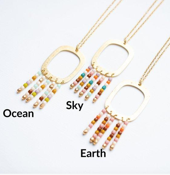 Beaded Fringe Geometric Necklace