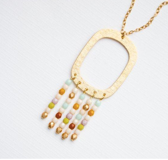 Beaded Fringe Geometric Necklace
