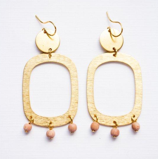Big Brass and Sandalwood Earrings