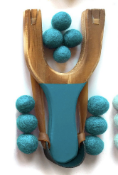 Wooden Slingshot with Rainbow Felt Balls
