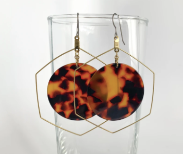 Circle Tortoise Shell Dangle Earrings