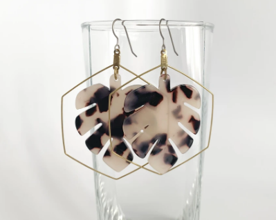 Monstera Tortoise Shell Dangle Earrings