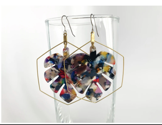 Monstera Tortoise Shell Dangle Earrings