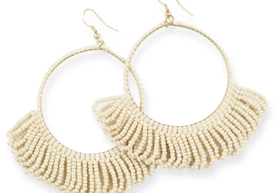 Fringe Hoop Seed Bead Earrings 3.5"