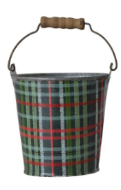 Metal Bucket w/ Pattern & Wood Handle, 4 Styles