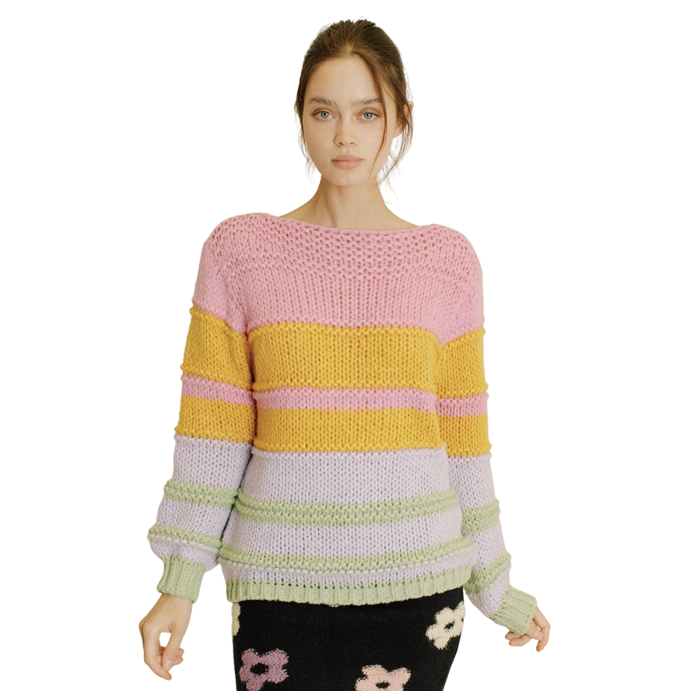 Color Block Striped Knit Sweater