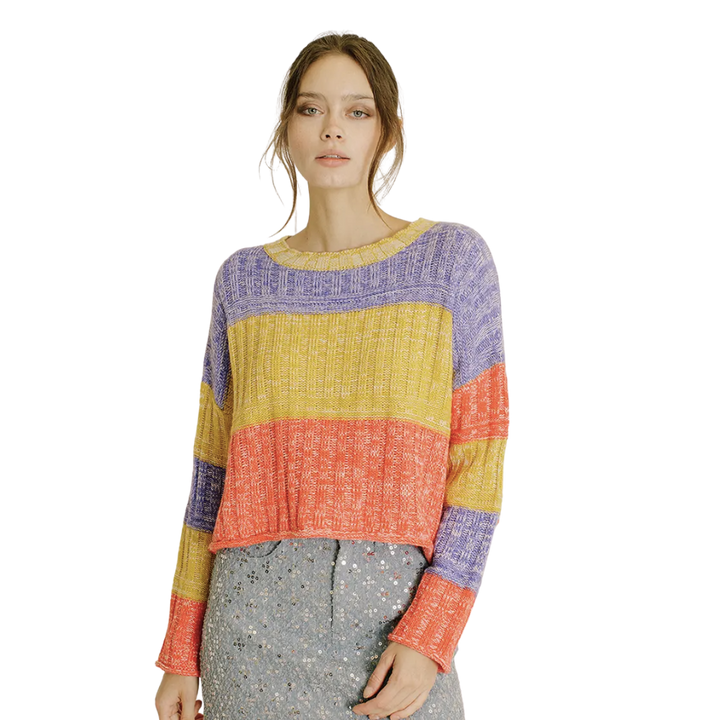 Three-Color Block Pullover Knit Sweater