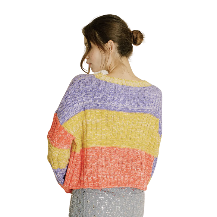 Three-Color Block Pullover Knit Sweater