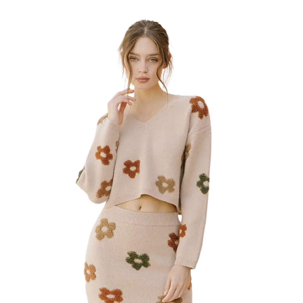 Multi-Color Daisy Cropped Knit Sweater