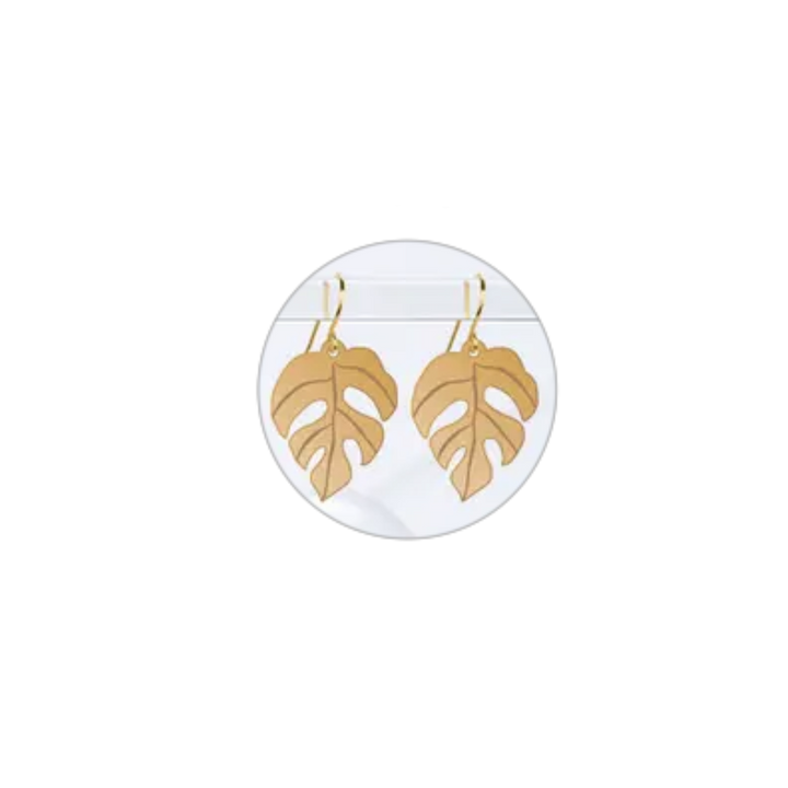 Mini Monstera Leaf Earrings | Rhaphidophora Tetrasperma Short Wires