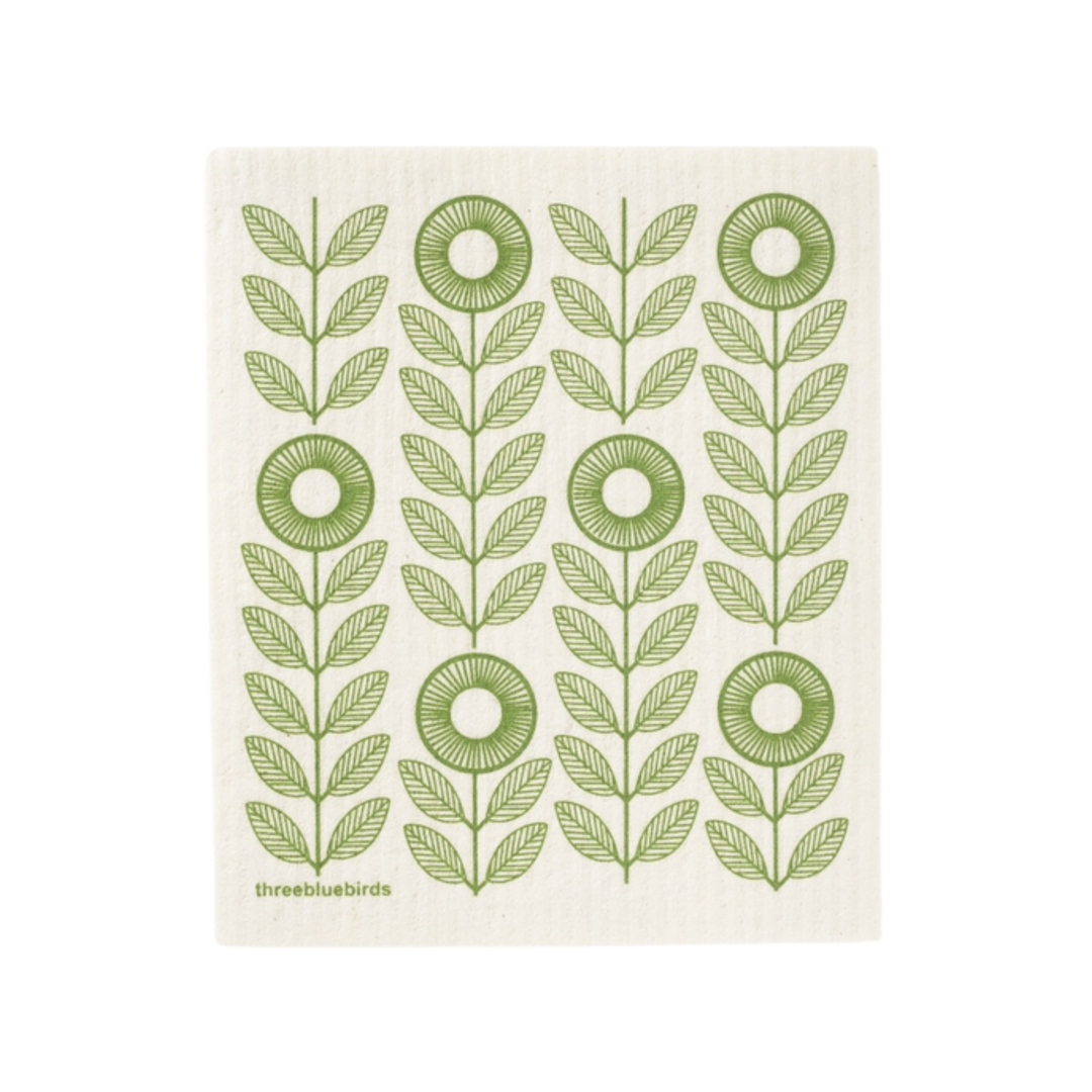 Green Sunflowers Swedish Dishcloth