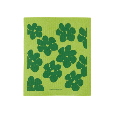 Green Flower Power Swedish Dishcloth