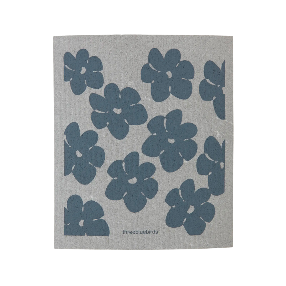 Grey Flower Power Swedish Dishcloth