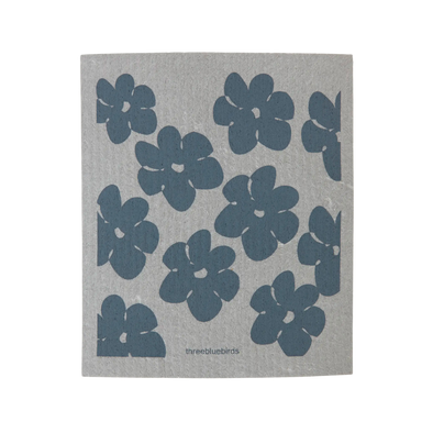 Grey Flower Power Swedish Dishcloth
