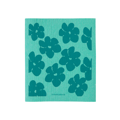 Teal Flower Power Swedish Dishcloth