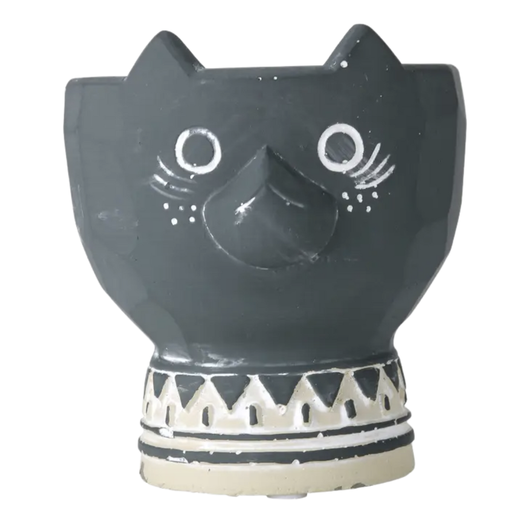 Animal Cement Pedestal Planter Black Cat