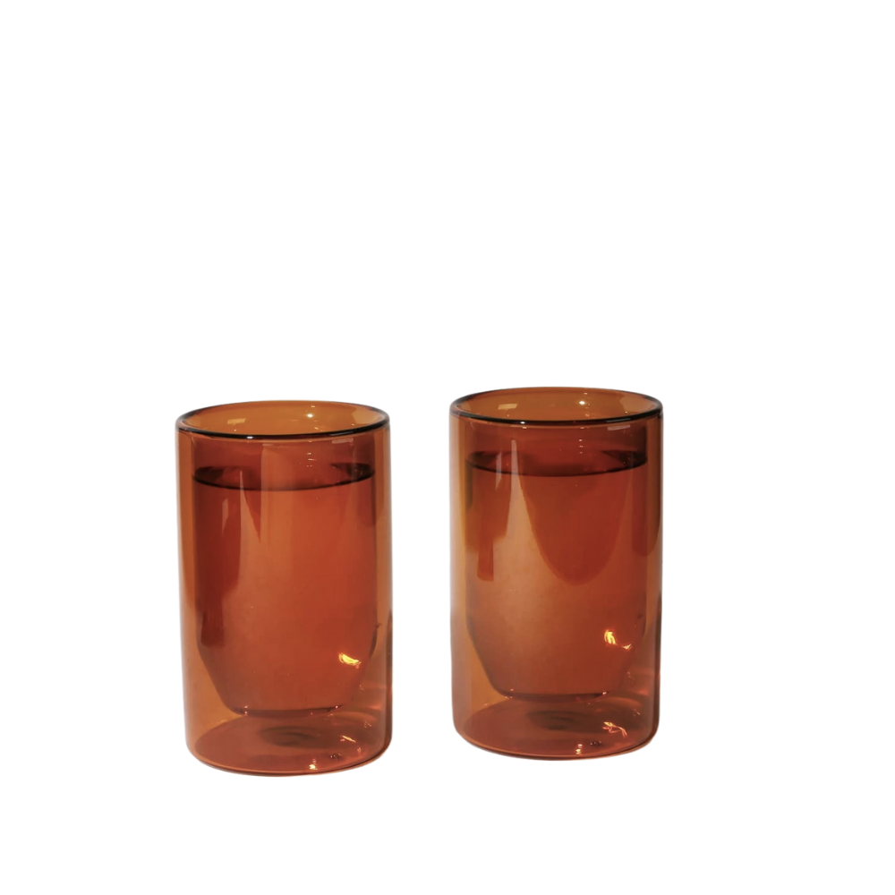 12oz Double-Wall Amber Glass Set