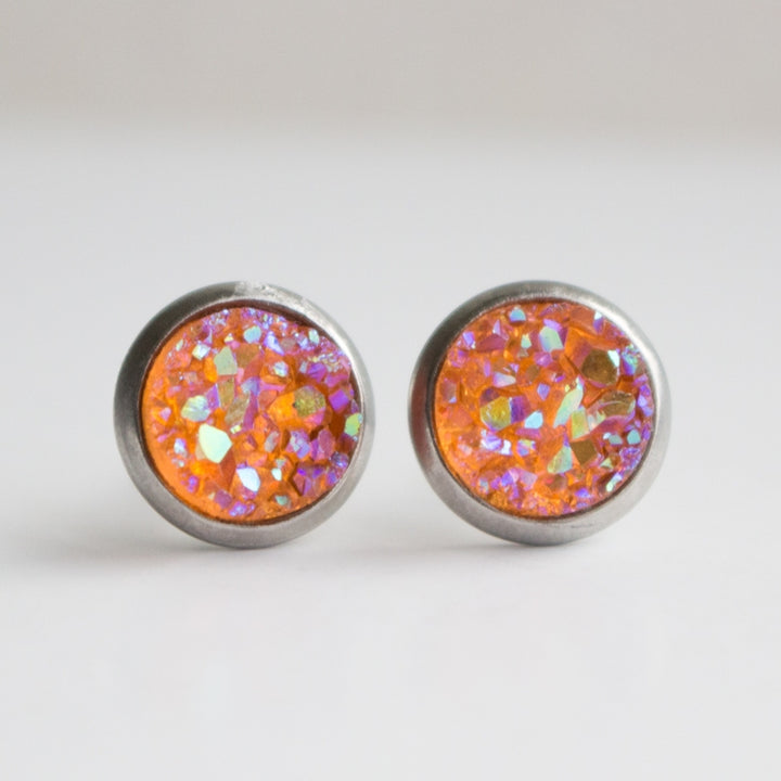 Peach Coral Druzy Crystal Earrings