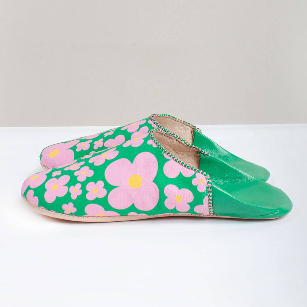 Margot Babouche Slippers - Green Floral