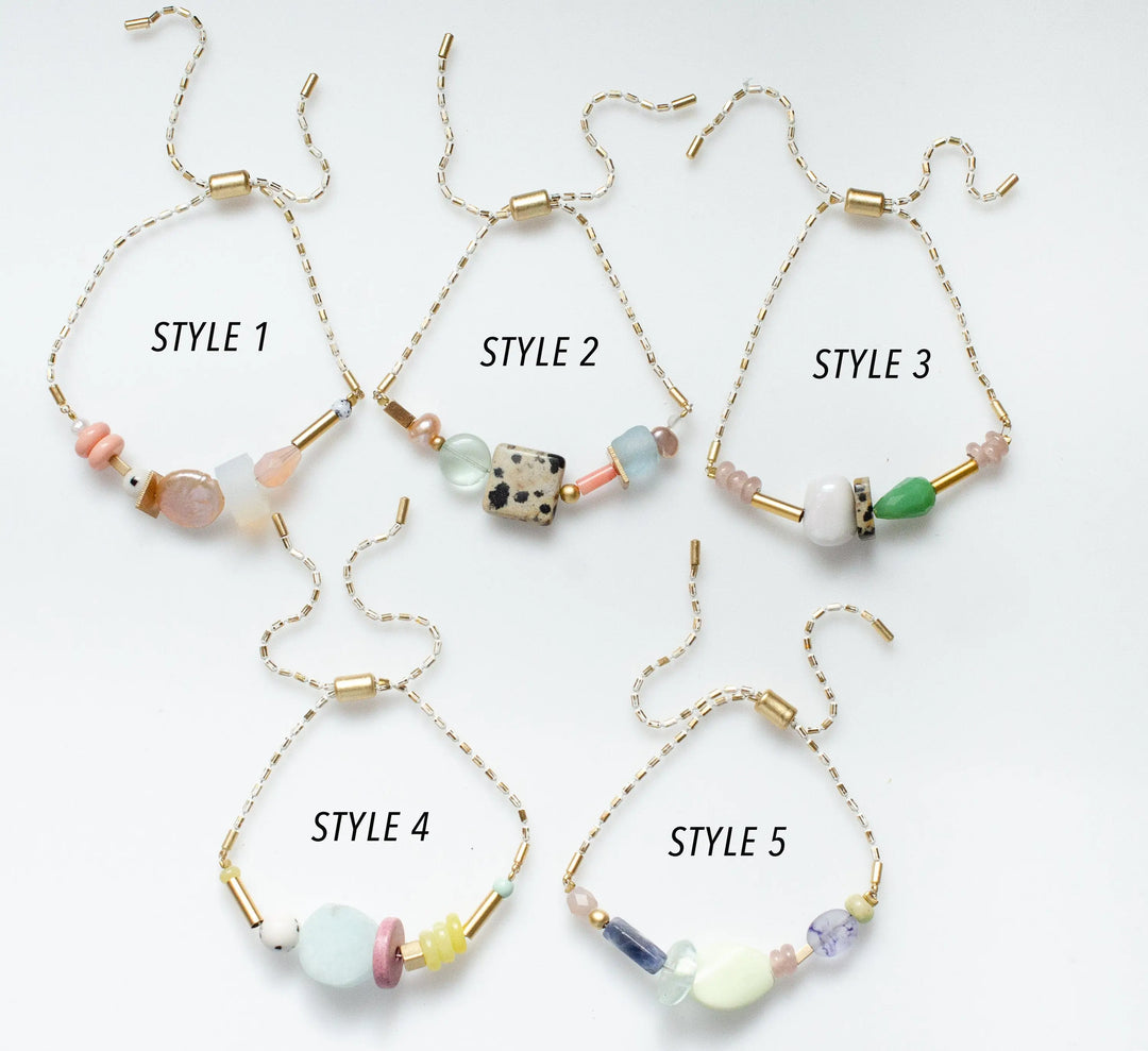 White Beaded Pull Tie Bracelets