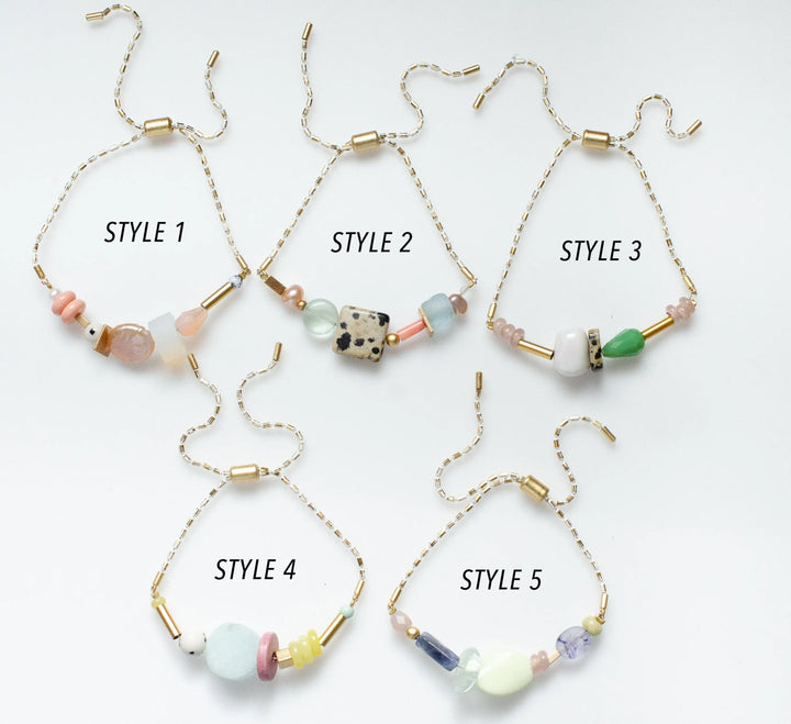 White Beaded Pull Tie Bracelets