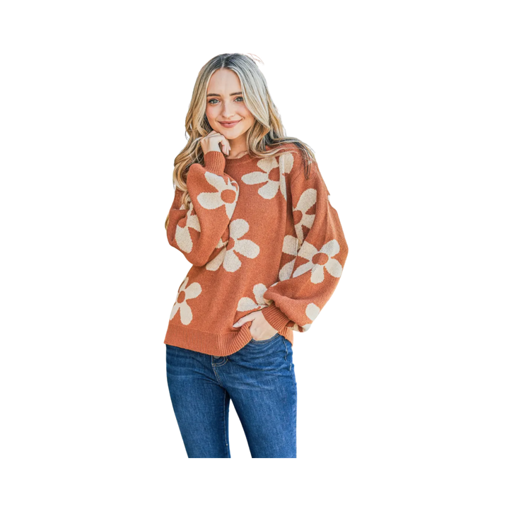 Daisy Allover Print Pullover Sweater