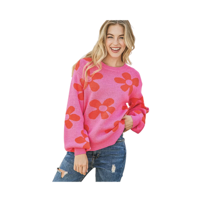 Daisy Allover Print Pullover Sweater