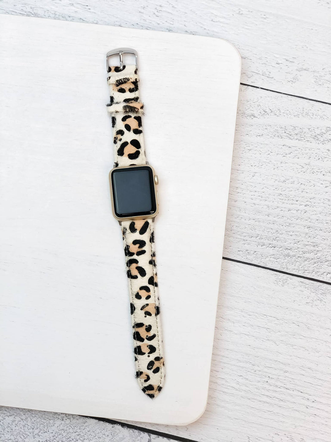 White Leopard Textured Leather Smart Watch Band