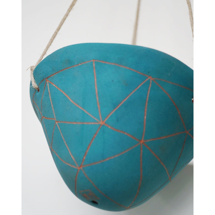 Geotriangle Hanging Planter in Teal & Terracotta