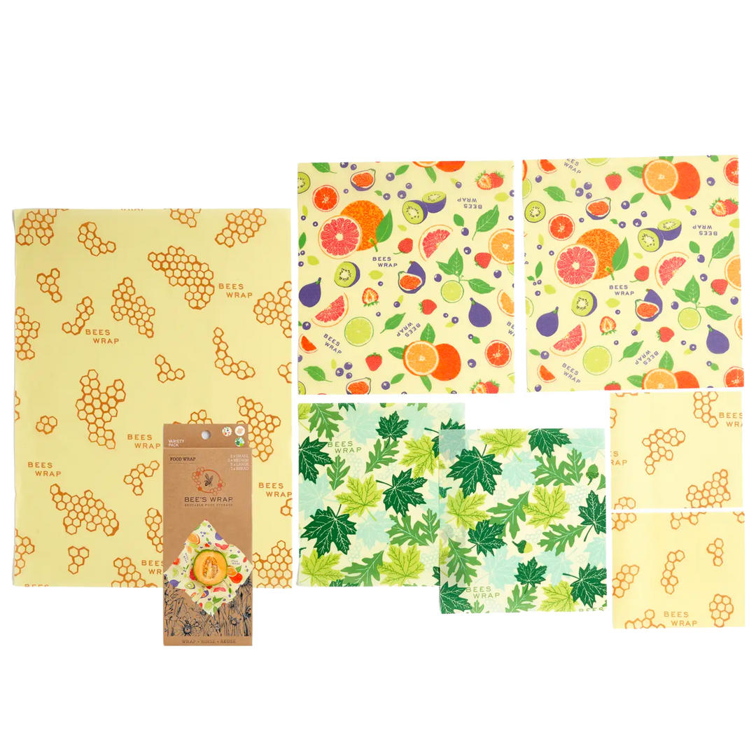 Variety Pack 7 Bee's Wrap - Honeycomb, Fresh Fruit & Forest Floor