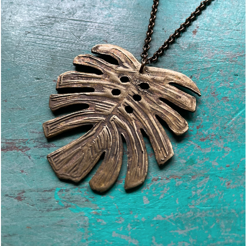 Brass Monstera Leaf Pendant