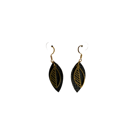 Small Leaf Leather and Brass Earrings