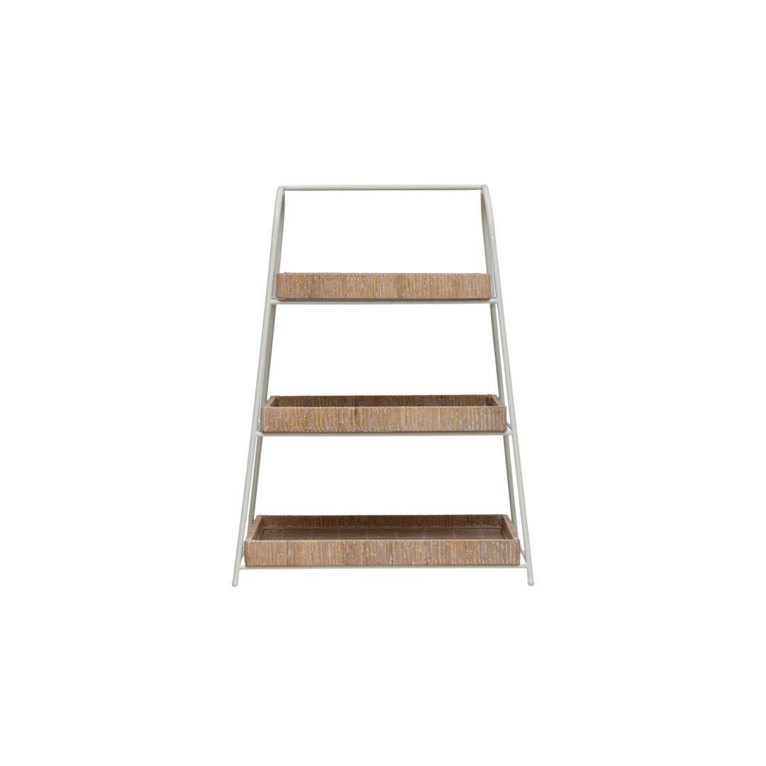 Decorative Metal, Wood and Bamboo 3-Tier Tray with Removable Trays
