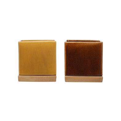 Square Stoneware Planter with Saucer
