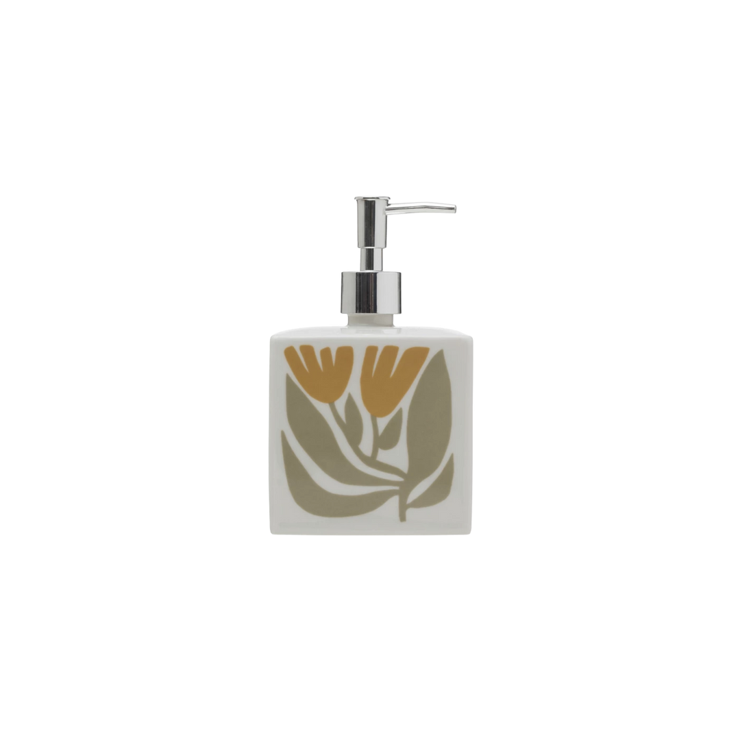 Hand-Stamped Stoneware Soap Dispenser w/ Pump & Flowers