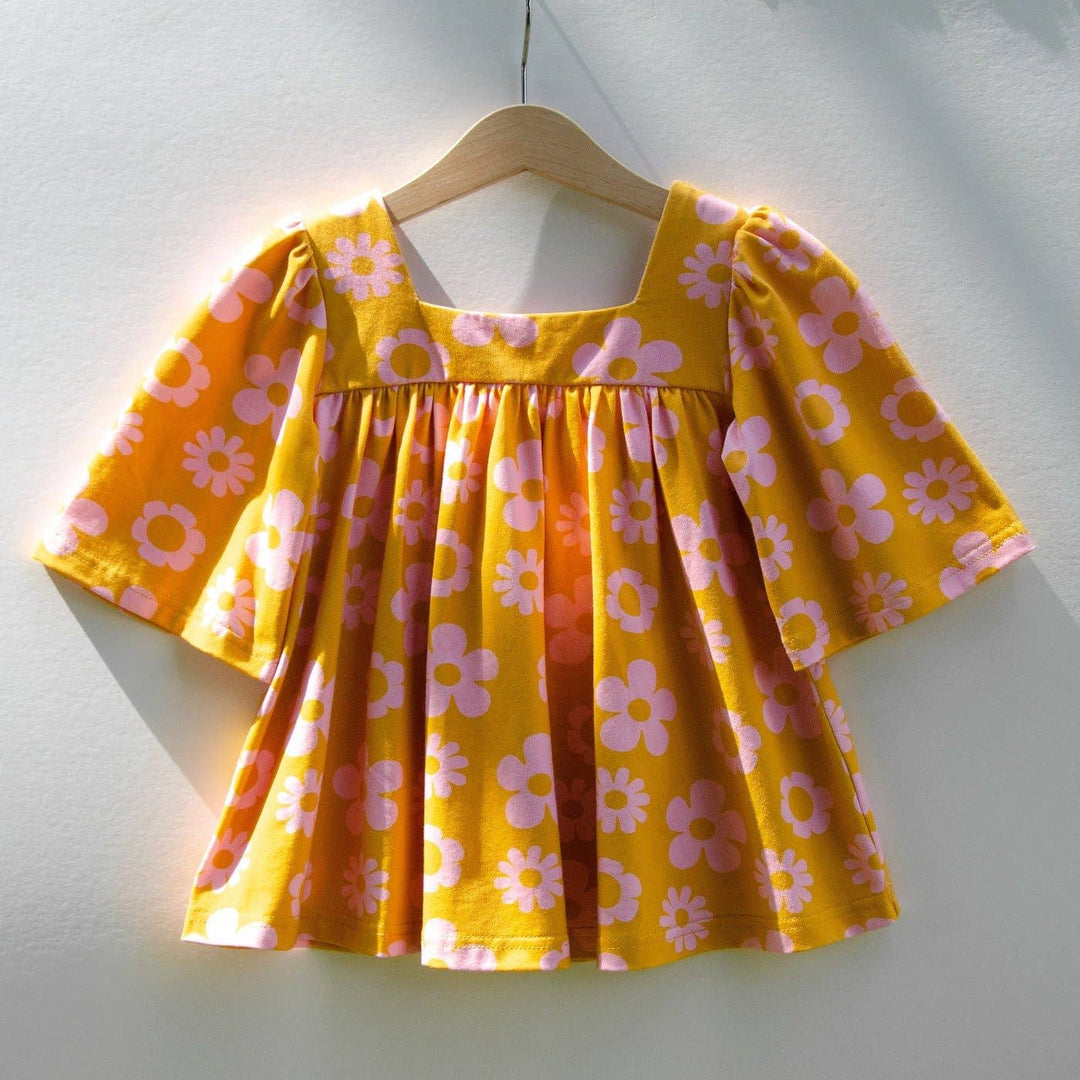 Retro Mustard Bell Sleeve Top