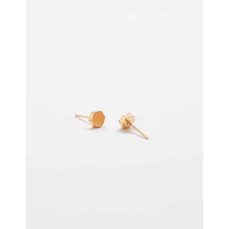 Gold Solid Hexagon Stud Earrings