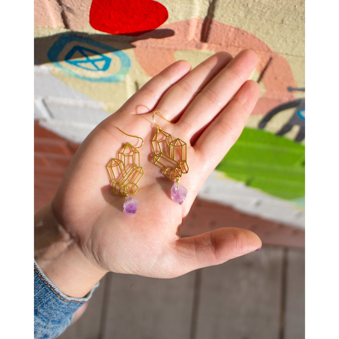 Crystal Cluster with Amethyst Earrings
