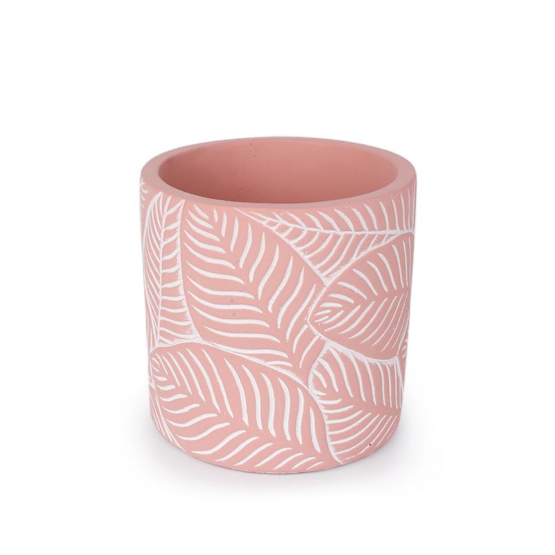 Pink Vintage Leaf Cement Pot