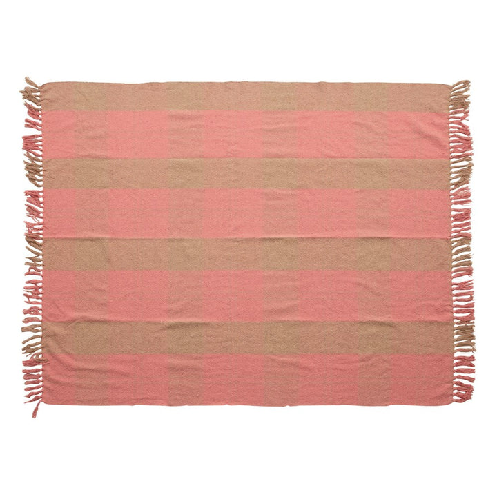 Woven Plaid Throw - Pink and Tan