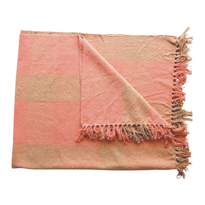 Woven Plaid Throw - Pink and Tan