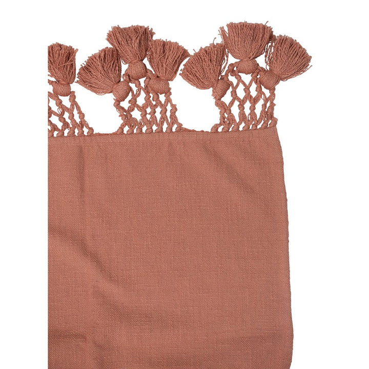 Cotton Throw with Crochet & Tassels - Coral