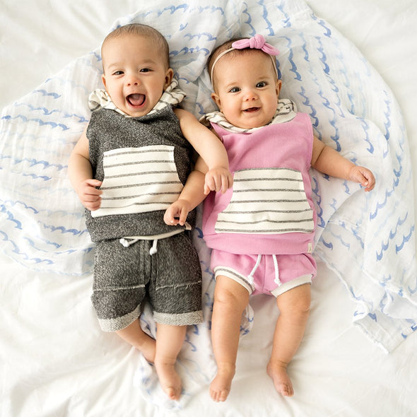 Grey and Coastal Stripe Sleeveless Hoodie