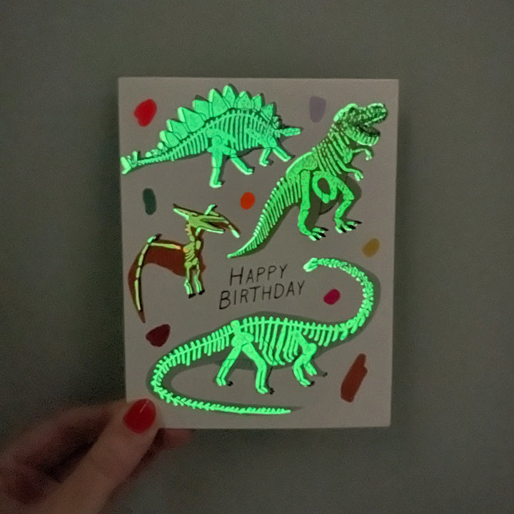 Happy Birthday GLOW IN THE DARK Dinosaurs Card