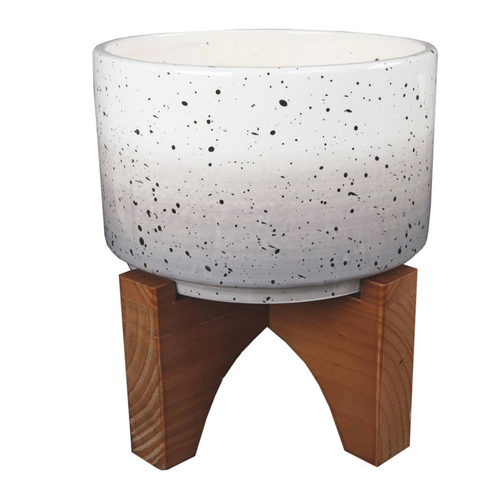 7" Grey Ombre Ceramic Planter with Wooden Stand